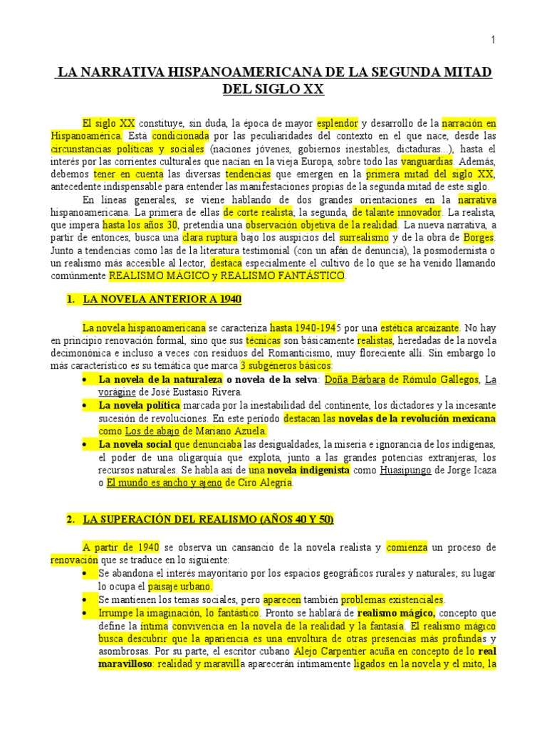 narrativa hispanoamericana siglo xx